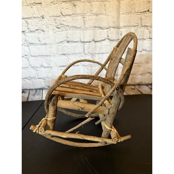Rustic Bent Wood Twig Dollhouse Rocking Chair Primitive Folk Art Furniture - Picture 5 of 10